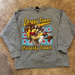 Looney Tunes Gray Varsity Crew Neck Sweater